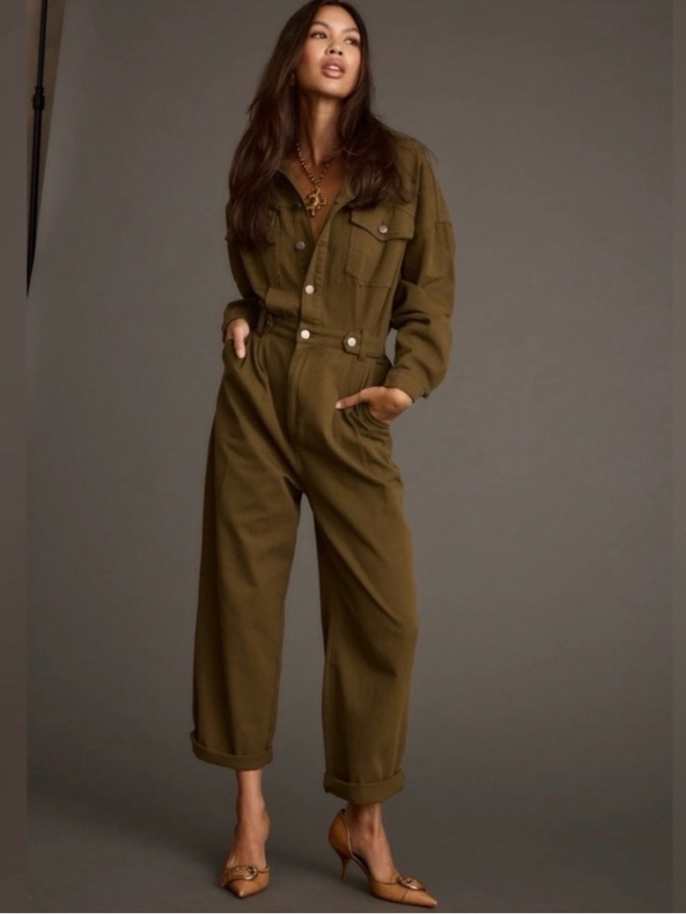 12th Tribe Hendrix denim jumpsuit In Olive Green Size S/M - Picture 2 of 7